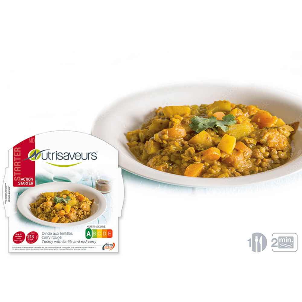 Plat cuisiné Dinde aux lentilles curry rouge Nutrisaveurs