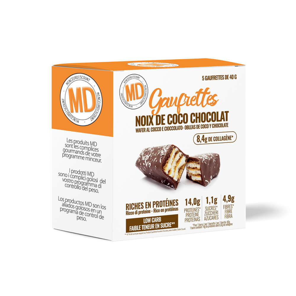 Gaufrettes protéinées noix de coco chocolat Boîte de 5 MD