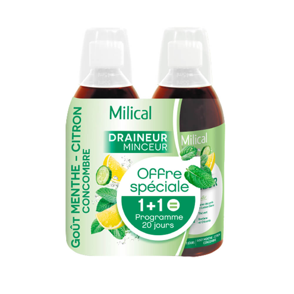 Milical Draineur minceur ultra goût MENTHE CITRON CONCOMBRE lot de 2 bouteilles de 500ml