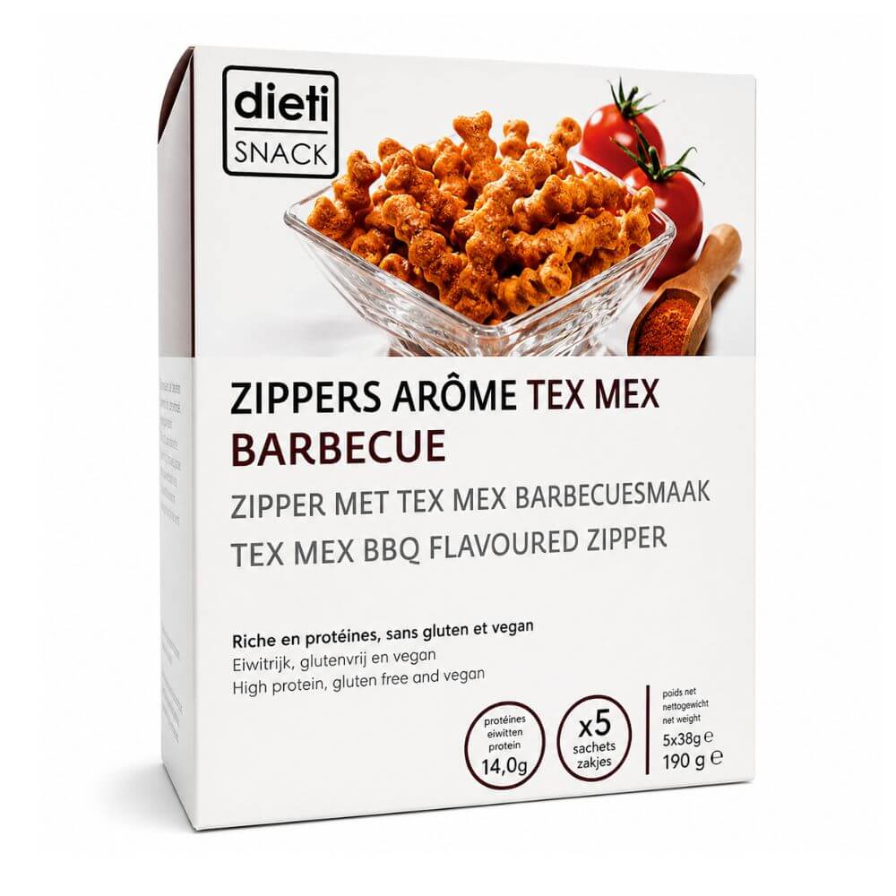 Chips protéinées Zippers Tex Mex Barbecue 5 sachets DietiSnack