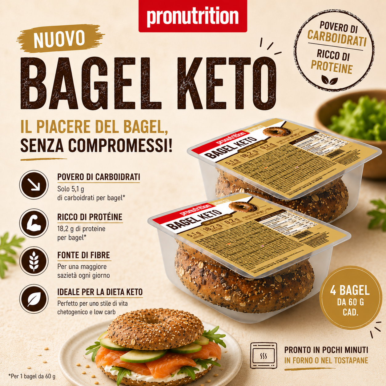 Bagel au sesame 4 x 60 g - Pronutrition