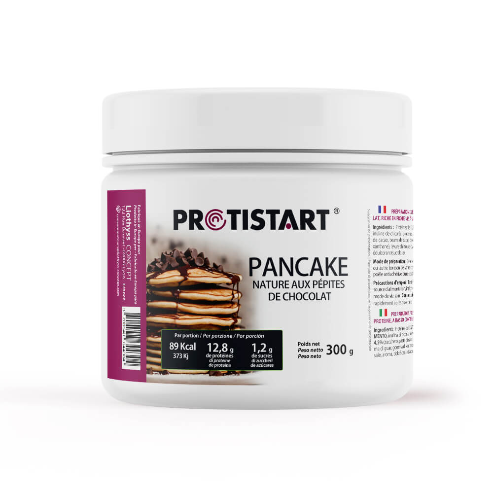 Lot de 3 - Pancake protéinée nature aux pépites de chocolat PROTISTART - Pot 300g - 36 portions