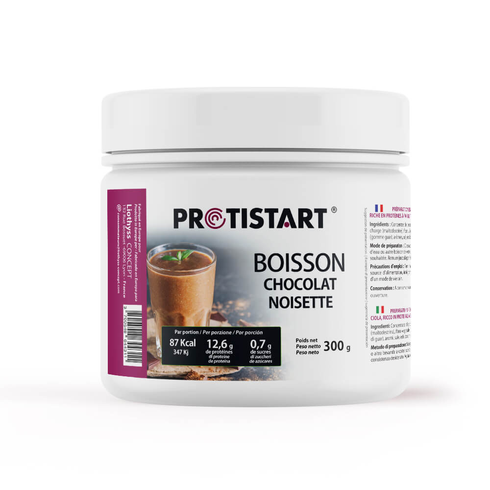 Lot de 3 - Boisson protéinée Chocolat Noisette PROTISTART - Pot 300g - 36 portions