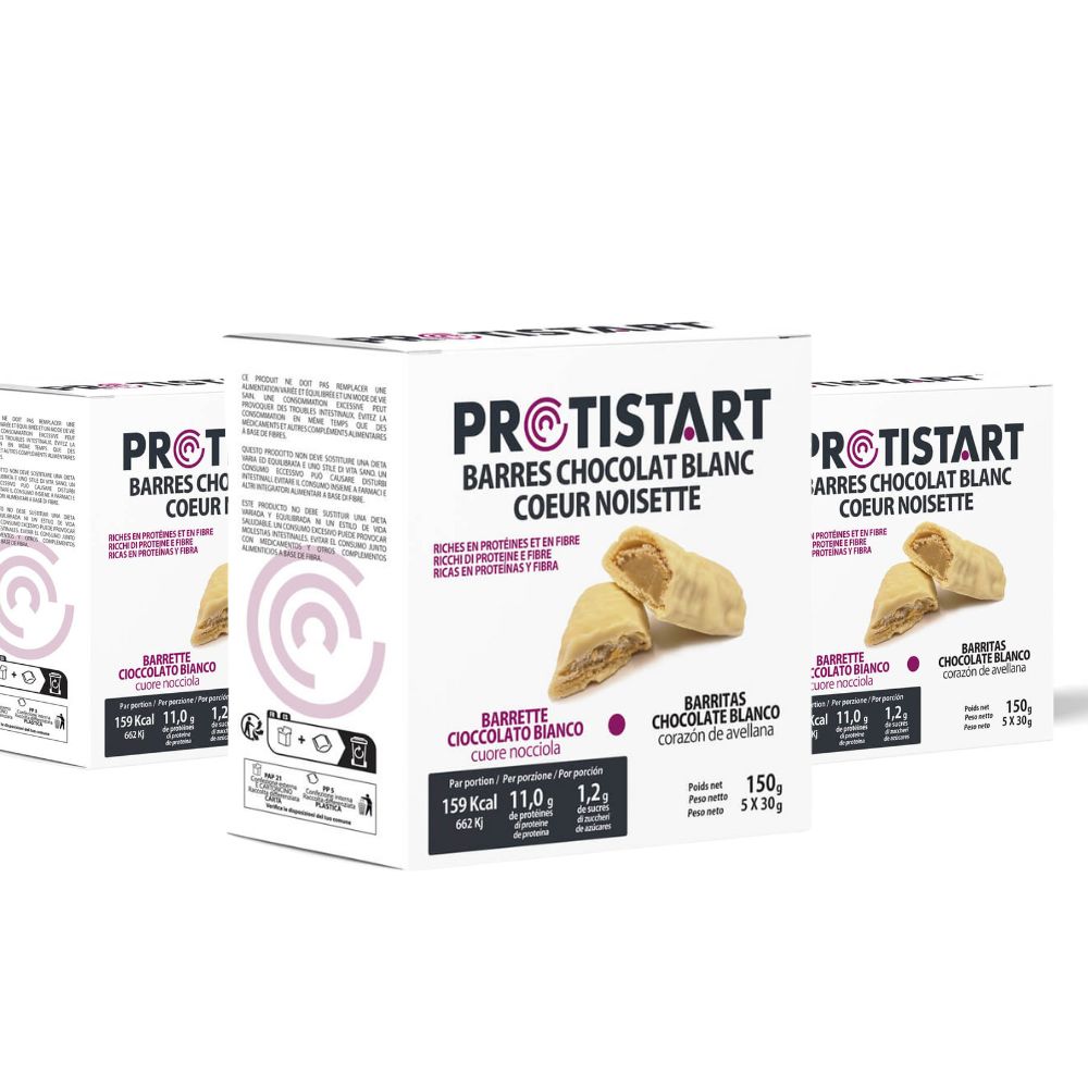 Lot de 3 boîtes de 5 barres protéinées Chocolat Blanc Noisette - Protistart