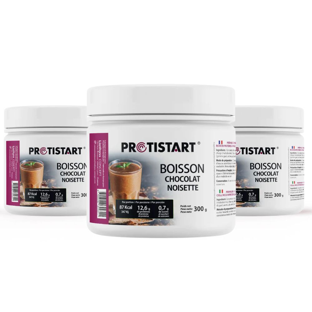 Lot de 3 - Boisson protéinée Chocolat Noisette PROTISTART - Pot 300g - 36 portions