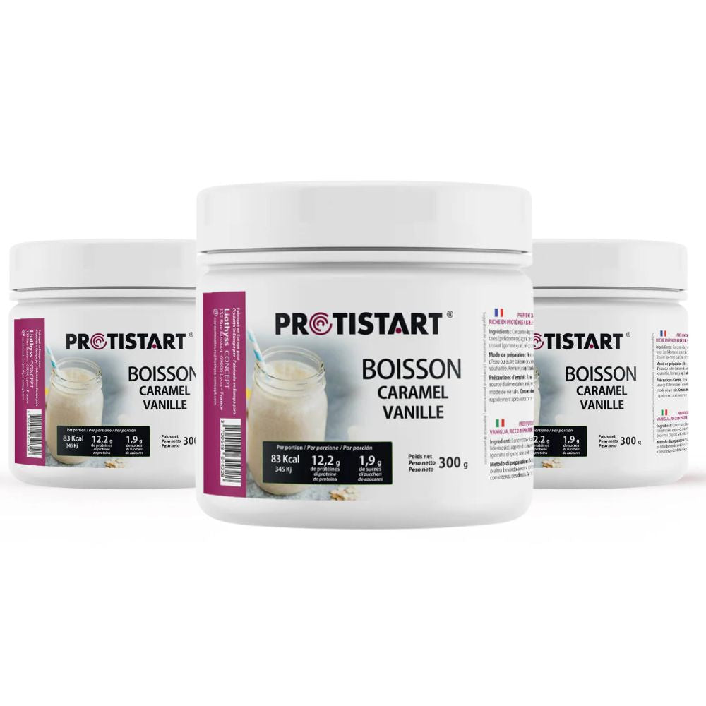 Lot de 3 - Boisson protéinée Caramel Vanille PROTISTART - Pot 300g - 36 portions