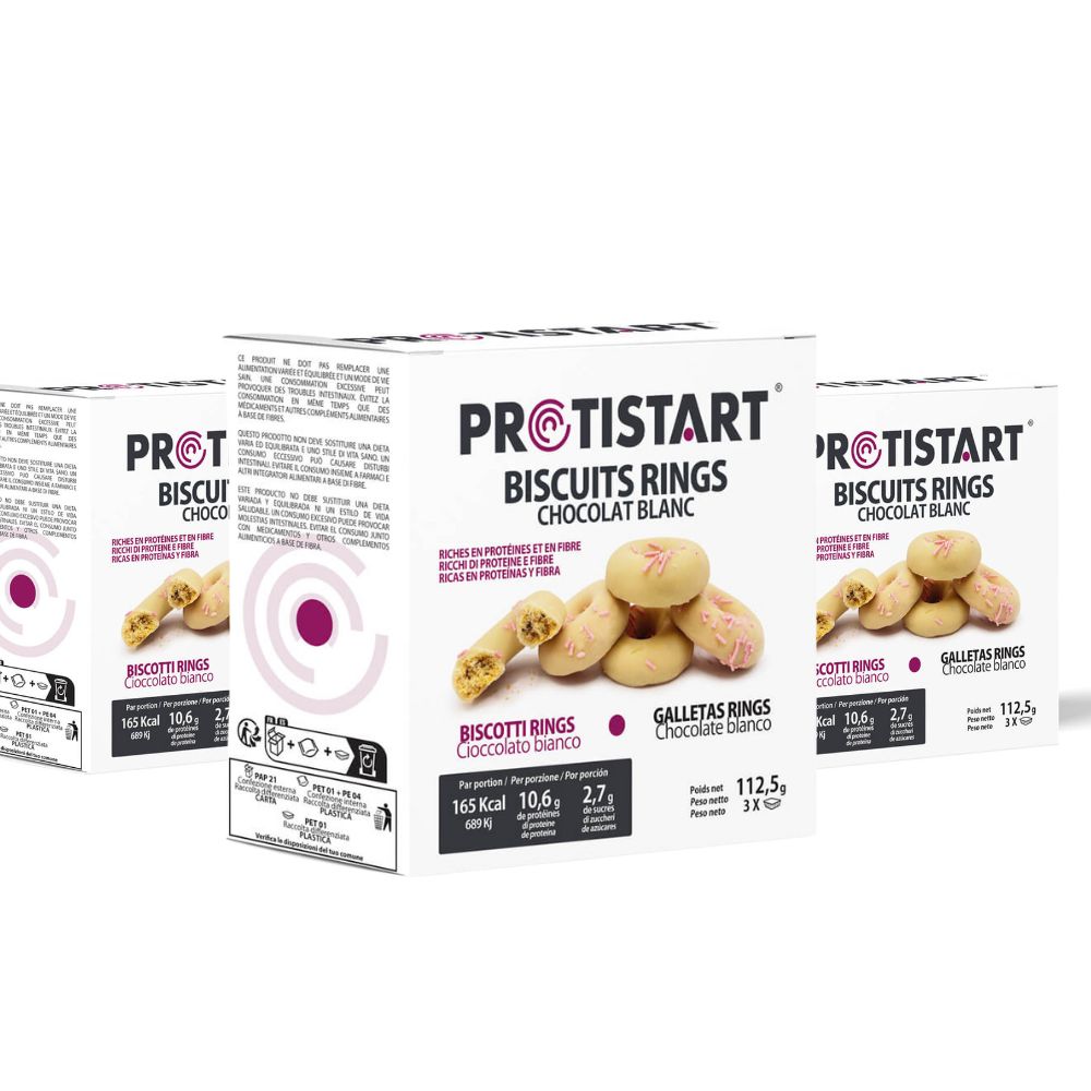 Lot de 3 boîtes de Biscuits Protéinés Rings Chocolat blanc - Protistart