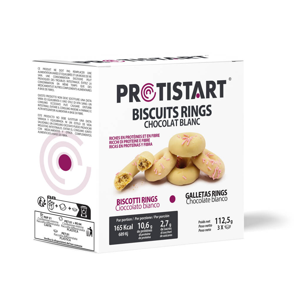 Biscuits protéinés RINGS chocolat Blanc PROTISTART