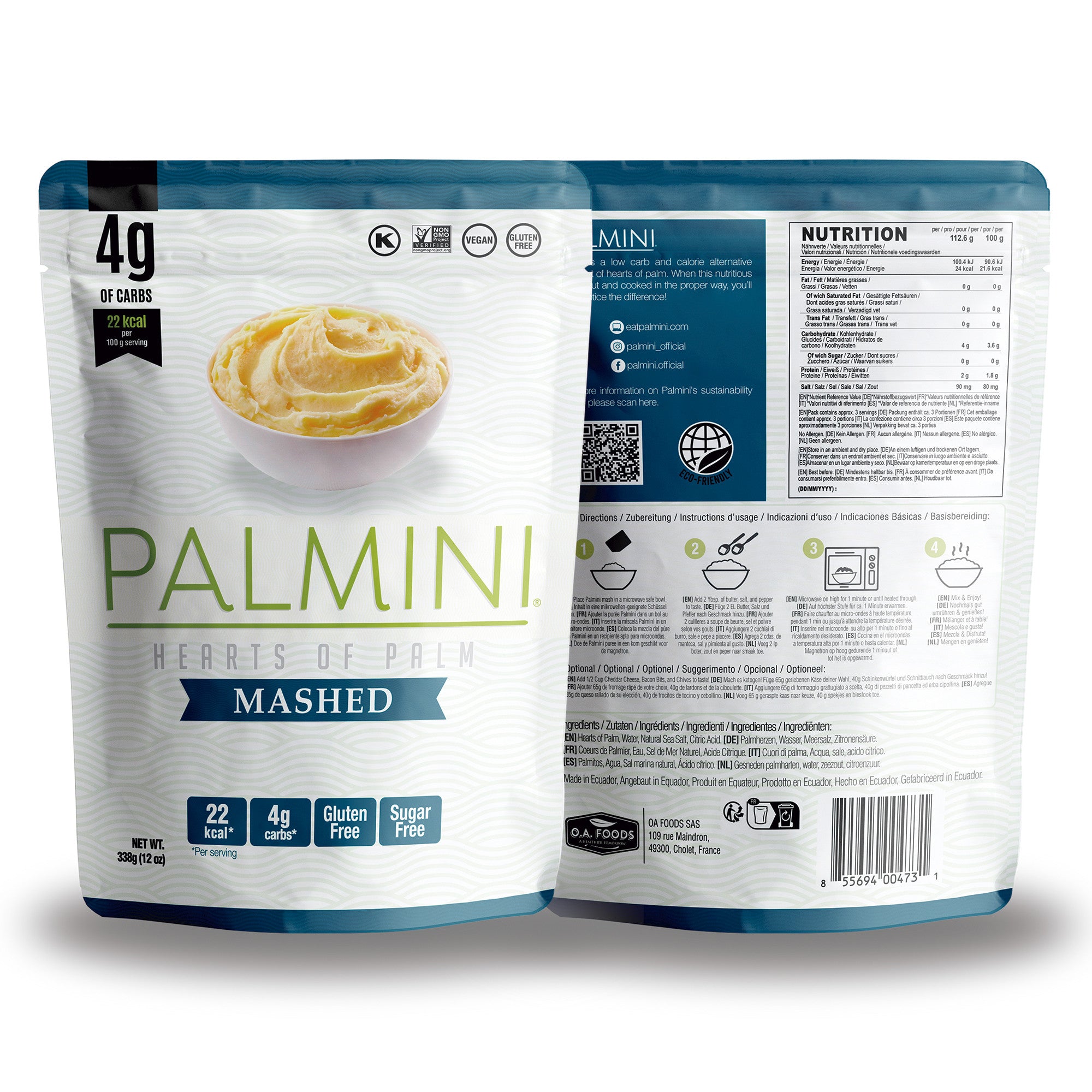Palmini - Purée nature - 4 g de glucides - Sans gluten - Paquet de 340 g