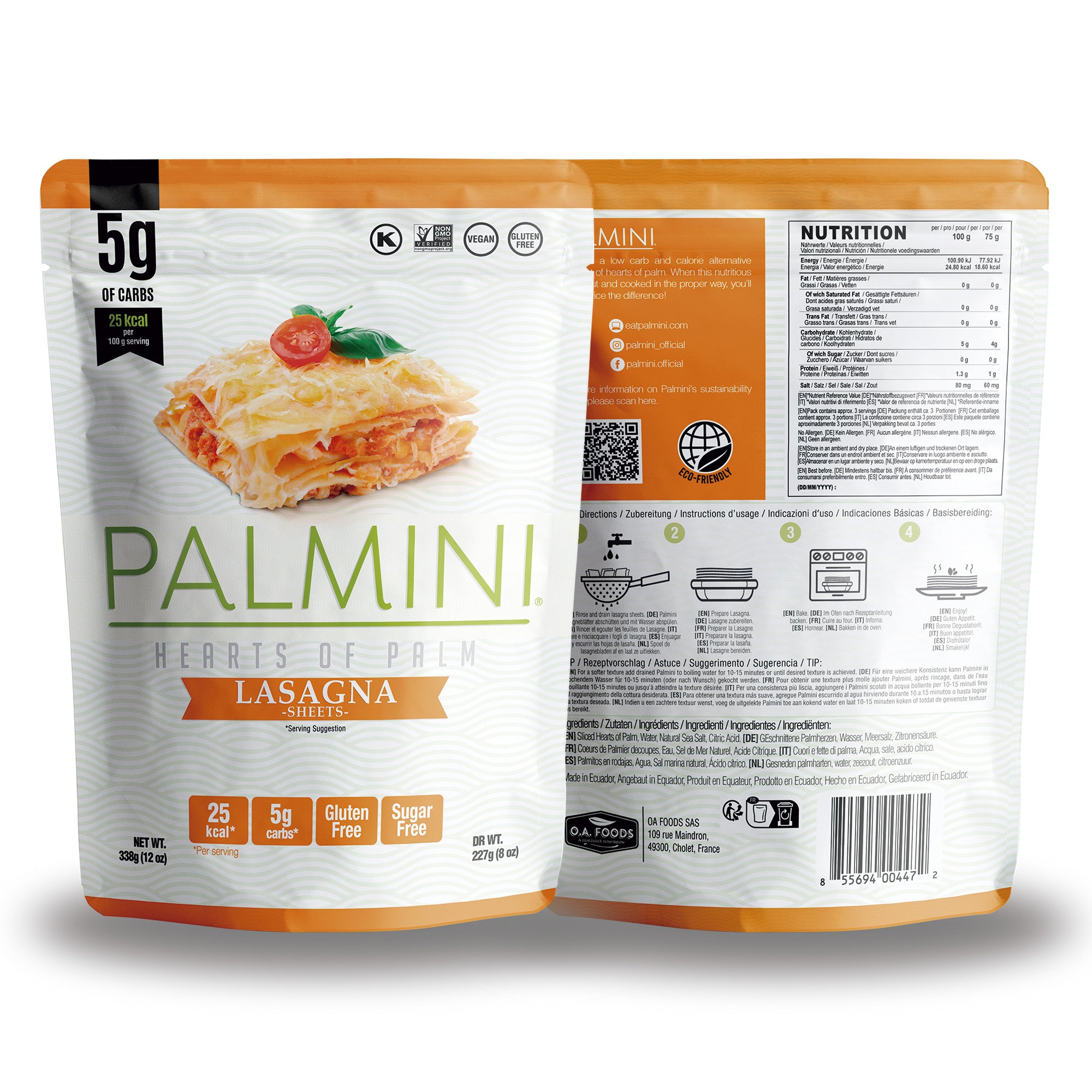 Palmini - Lasagne - Carboidrati 5 g - Senza Glutine - Confezione da 340 g