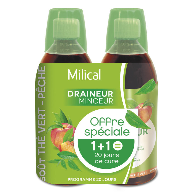 Milical Draineur minceur ultra goût Thé Vert pêche lot de 2 bouteilles de 500ml