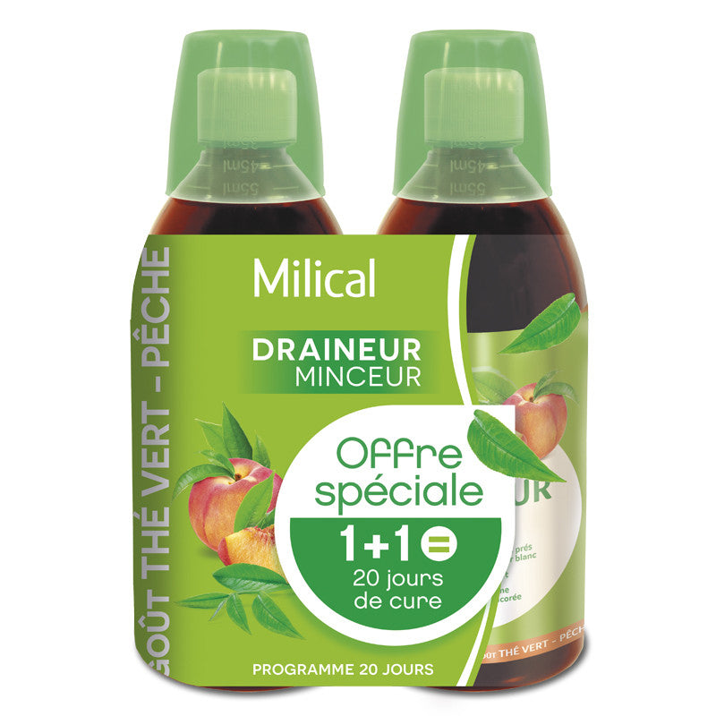 Milical Drenante ultra sabor Melocotón Té Verde set de 2 botellas de 500ml