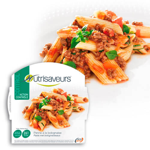 Plato cocinado Penne boloñesa Nutrisaveurs