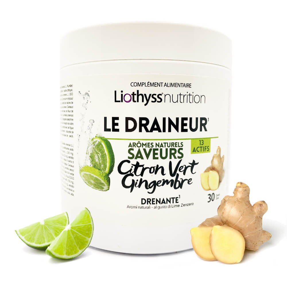 Draineur en poudre arôme Citron vert Gingembre 30 doses Liothyss nutrition