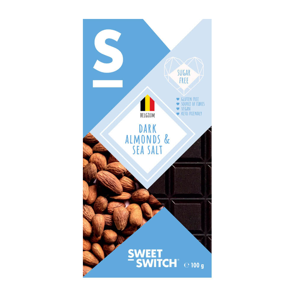 Tableta de chocolate negro almendras y sal marina KETO SWEET-SWITCH 100g
