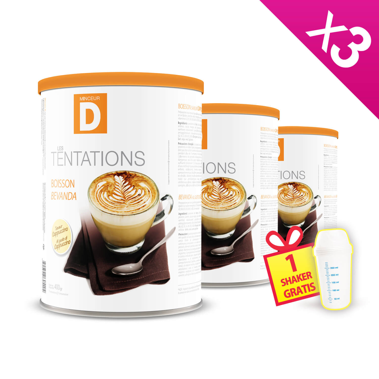 Bevanda proteica al Cappuccino in barattolo 400g MinceurD - Lotto da 3