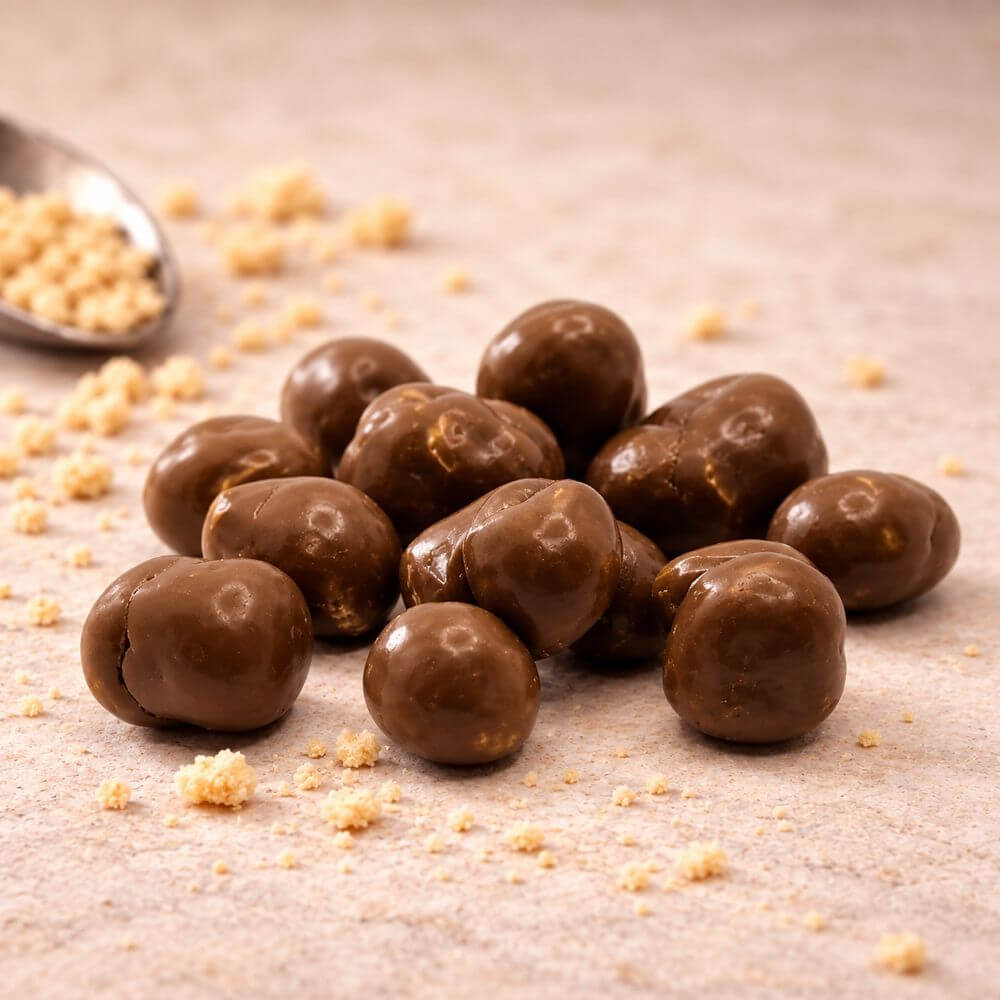 Boules de soja protéinées enrobées de Chocolat Lait MD