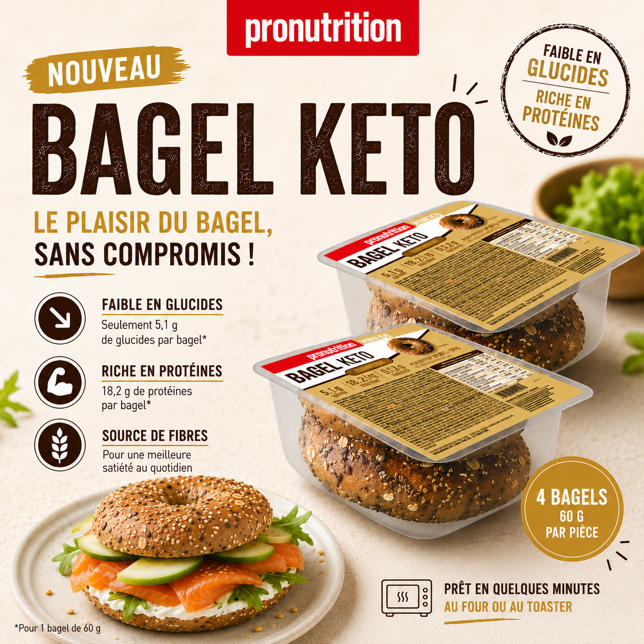 Bagel au sesame 4 x 60 g - Pronutrition