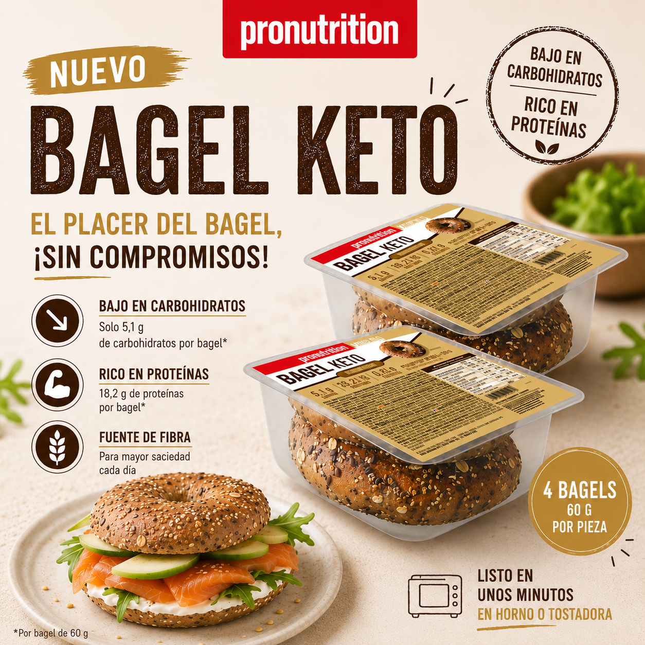 Bagel au sesame 4 x 60 g - Pronutrition