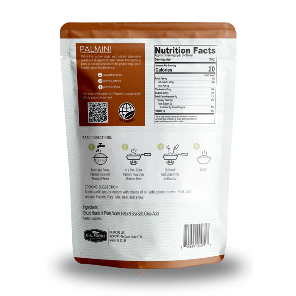 Palmini - Riz - 4 g de glucides - Sans gluten - Paquet de 338 g