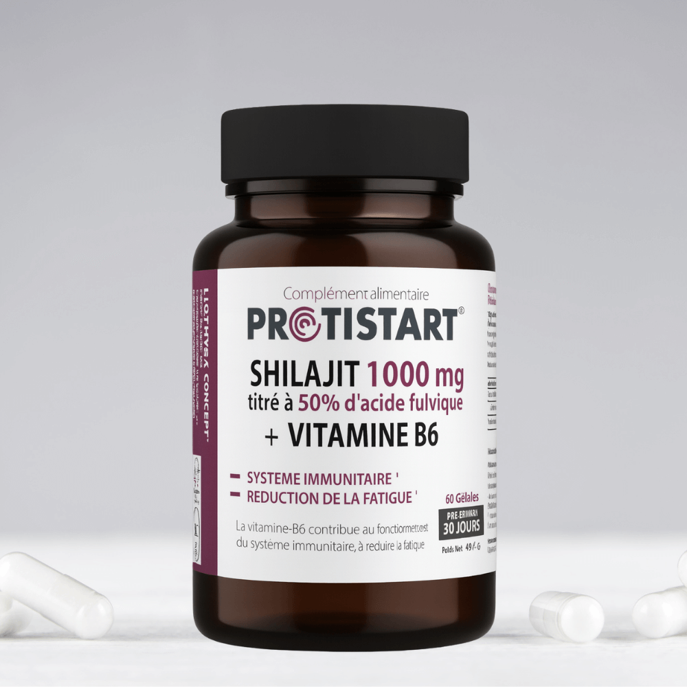 Shilajit 1000 mg (50% d'acide fulvique) + vitamine B6 - 60 gélules végétales PROTISTART