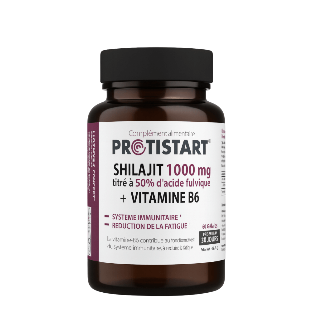 Shilajit 1000 mg (50% d'acide fulvique) + vitamine B6 - 60 gélules végétales PROTISTART